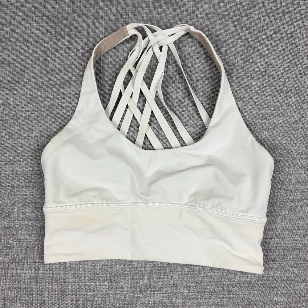 Lululemon Free to Be Moved Bra Womens 2 White Strappy Back Longline LW2ATCS